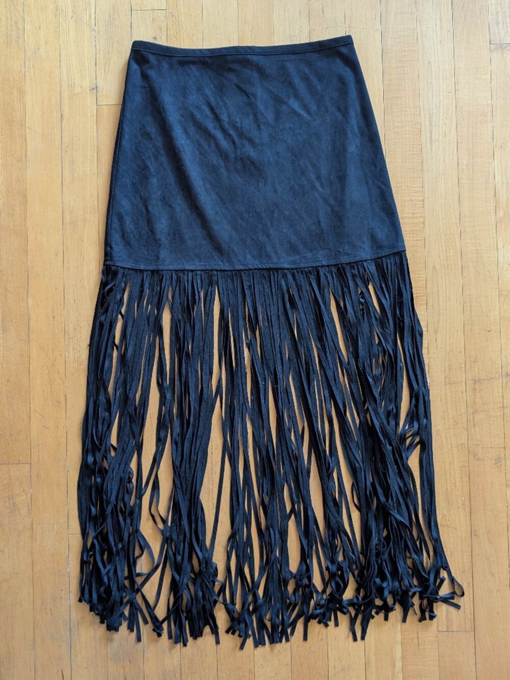 Faux Suede Black Fringe Maxi Skirt - Picture 2 of 7